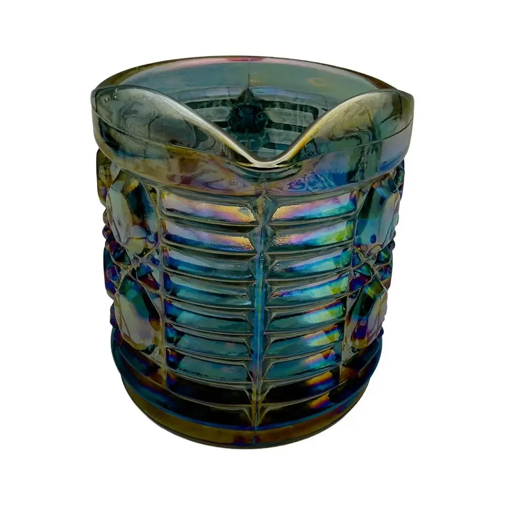 Vintage Indiana Glass Carnival Iridescent Blue 3-Piece Creamer & Sugar Bowl